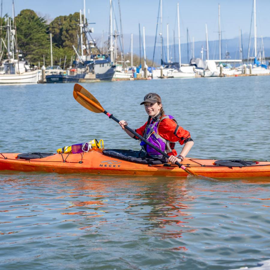 person kaying on Humboldt Bay