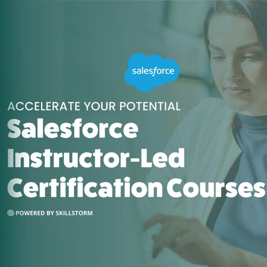 Salesforce logo - Accelerate your potential. Salesforce Instructor-Led Certification Corses powered by SkillStorm