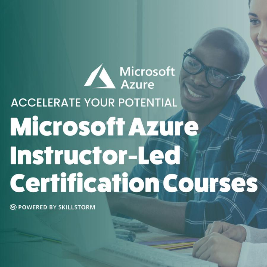 Microsoft Azure logo - Accelerate your potential. Microsoft Azure Instructor-Led Certification Corses powered by SkillStorm