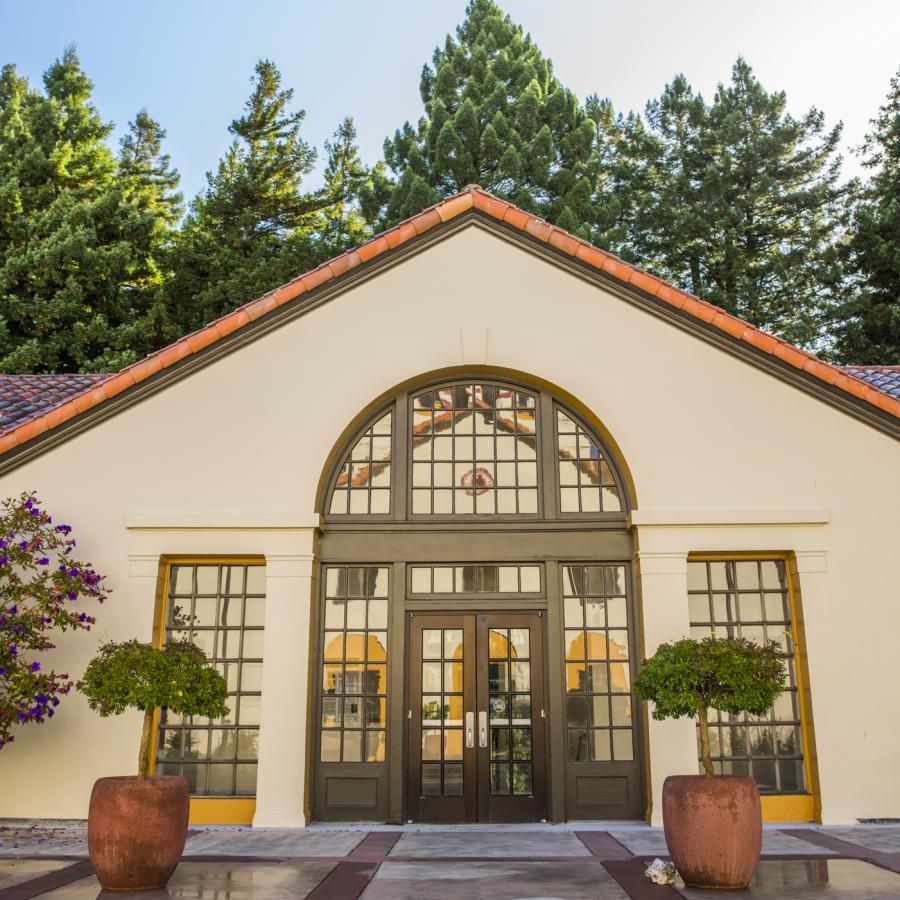 Entrance to Founders Hall courtyard on Cal Poly Humboldt campus