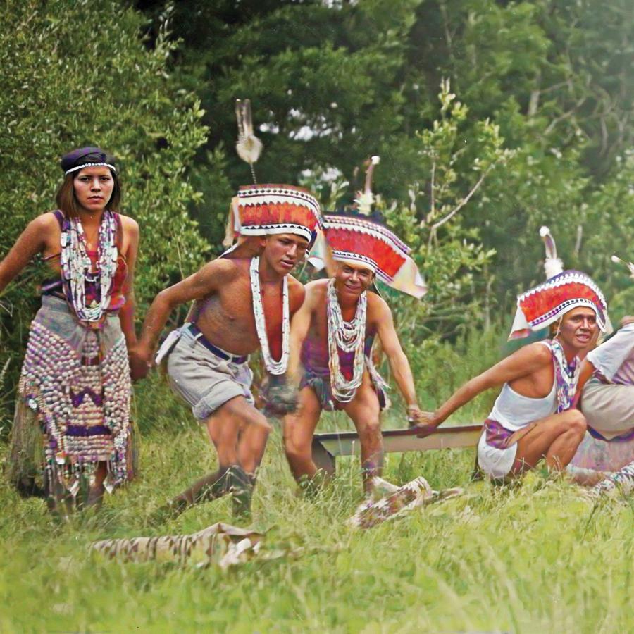 Historical image of northern Humboldt Native Tribal members in regalia Historical image of northern Humboldt Native Tribal members in regalia