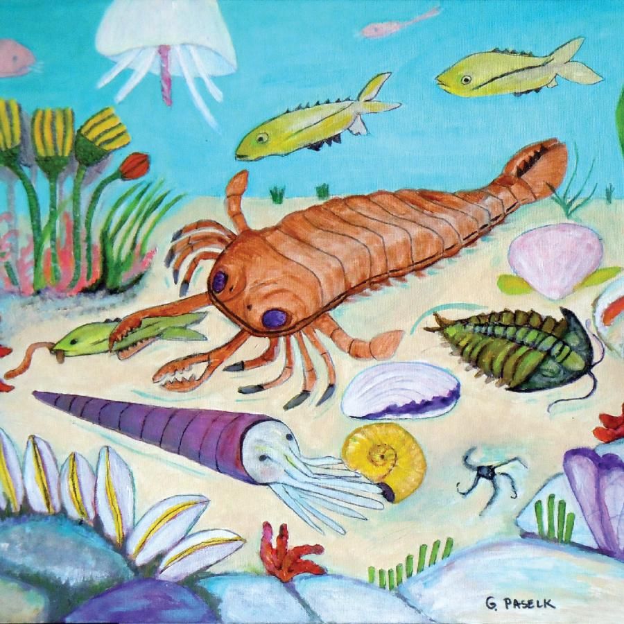 Mural painting of prehistoric ocean creatures Mural painting of prehistoric ocean creatures