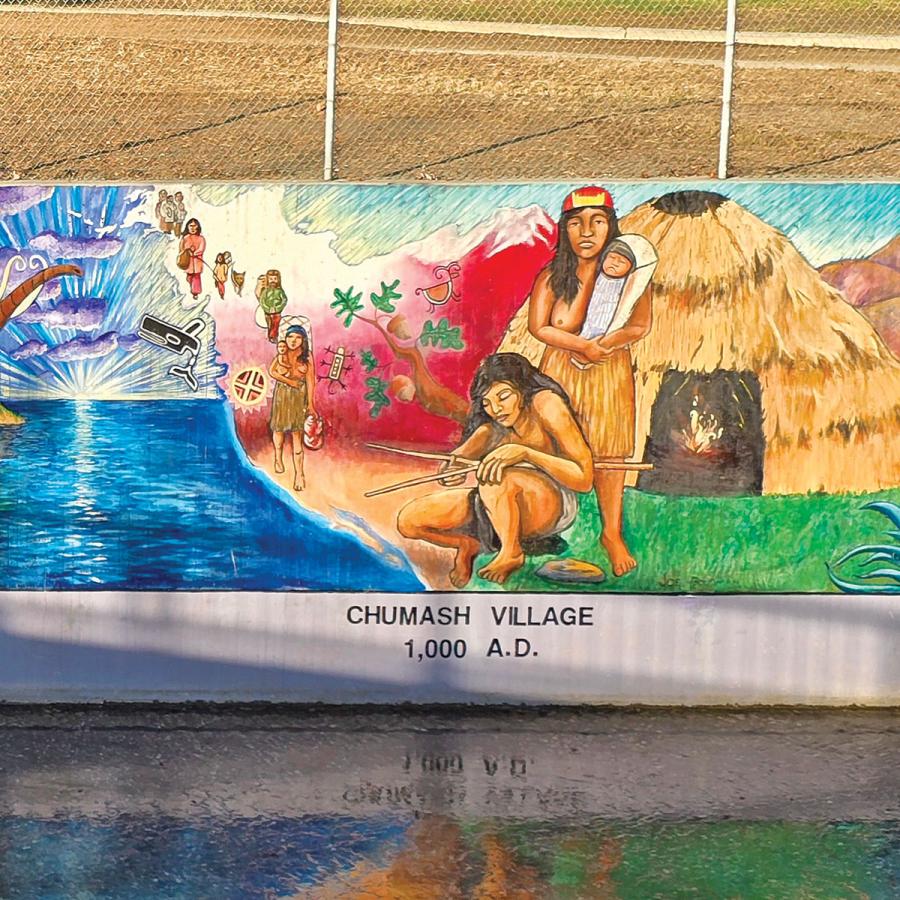 city mural showing Chumash village inhabitants, 1,000 AD city mural showing Chumash village inhabitants, 1,000 AD