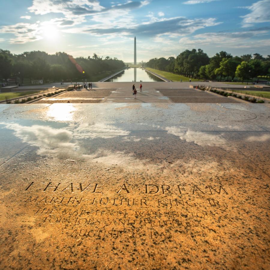 stone commemoration at the Lincoln Memorial, where Dr. Martin Luther King, Jr. delivered his "I Have a Dream" speech in 1963 stone commemoration at the Lincoln Memorial, where Dr. Martin Luther King, Jr. delivered his "I Have a Dream" speech in 1963