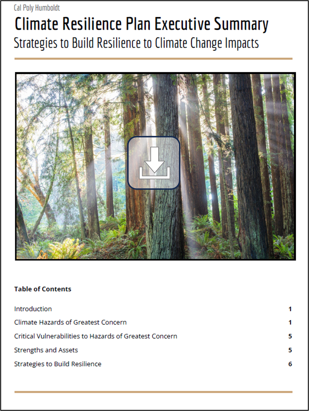 Cover page of the Climate Resilience Plan Executive Summary. Click here to download the summary